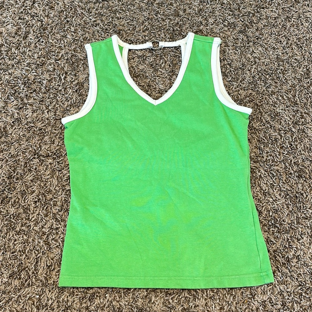 Sleeveless V-Neck Green Tank with White Trim